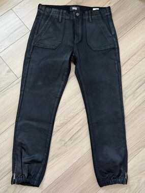 PAIGE Mayslie Luxe Coating Black Ankle Zip Jogger Elastic Cuff Sz 28